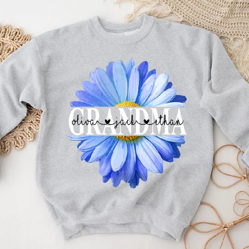 Grandma Flower Daisy Color Blue And Grandkids Mother's Day Sweatshirt