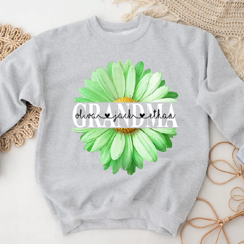 Grandma Flower Daisy Color Green And Grandkids Mother's Day  Sweatshirt