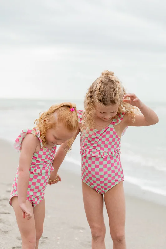 Kid's Beach Vibes Only In Watermelon Crawl One Piece Swimsuit