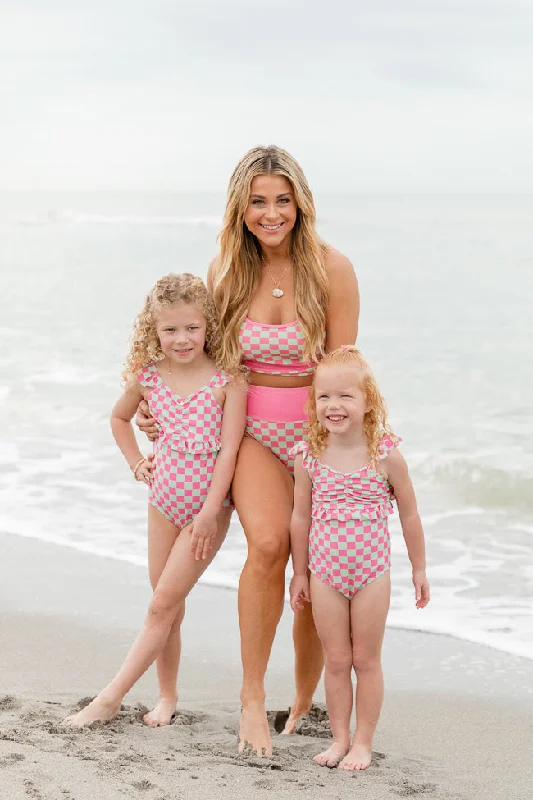 Kid's Beach Vibes Only In Watermelon Crawl One Piece Swimsuit