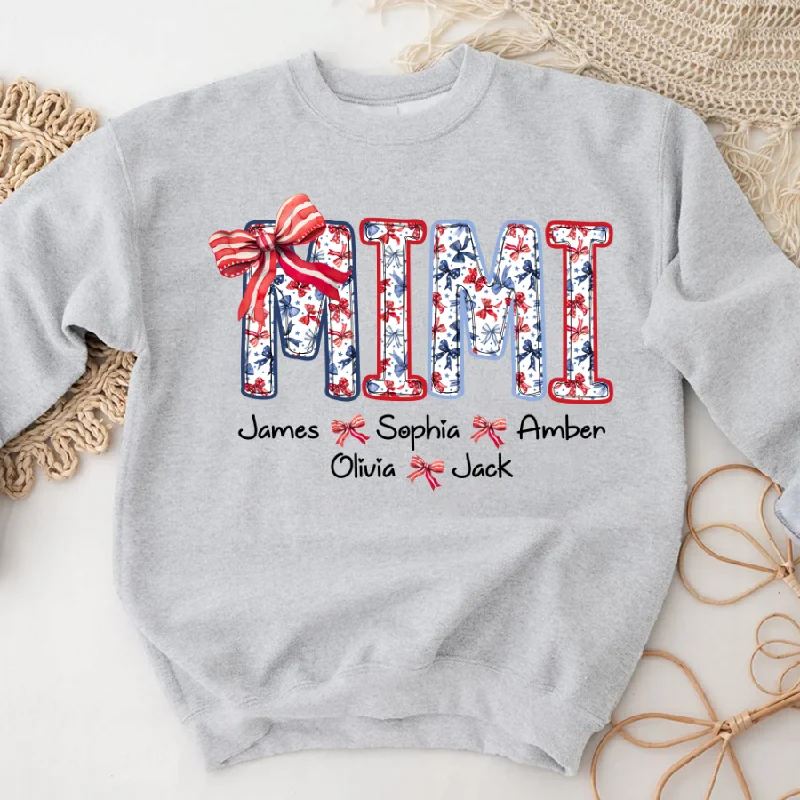 Mimi Pattern Bows Custom Name And Grandkids Sweatshirt