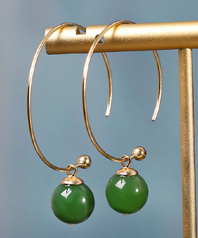 Oversize Green 14K Gold Jade Hoop Earrings