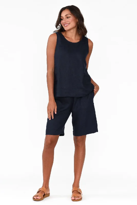 Aster Navy Linen Shorts