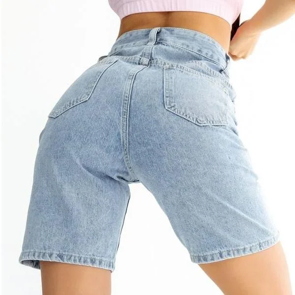 Classic Blue Knee-Length Denim Shorts