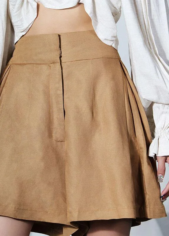 Classy Brown High Waist Pockets hot Wide Leg Linen Pants