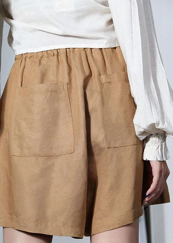 Classy Brown High Waist Pockets hot Wide Leg Linen Pants