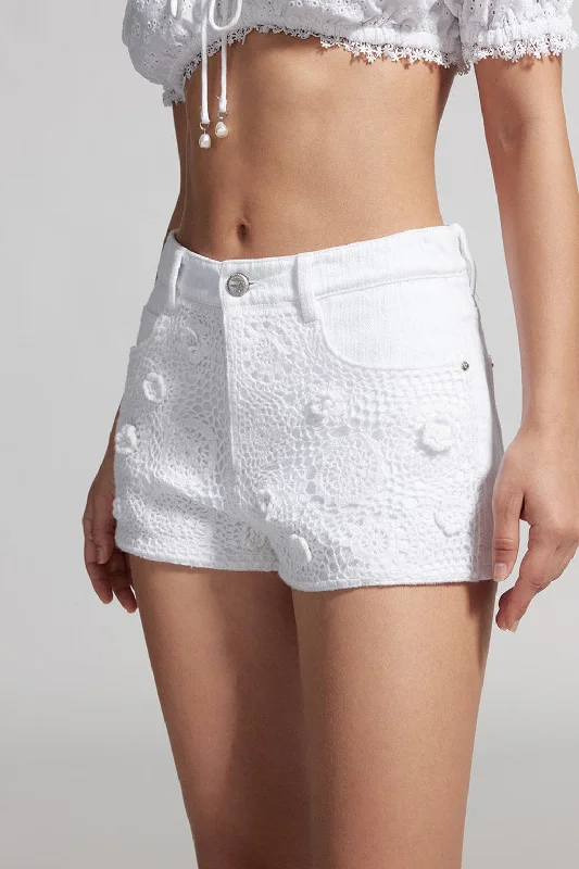 Hand-Crocheted Patchwork Denim Shorts