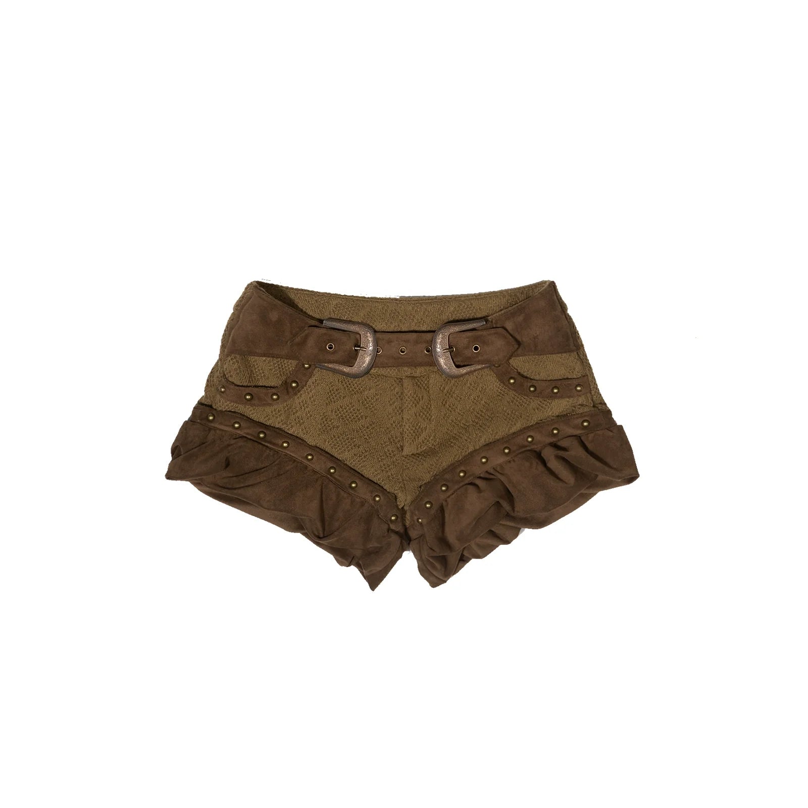 ARIADNAw Western-Inspired Ruffle Shorts - Brown (Women's)