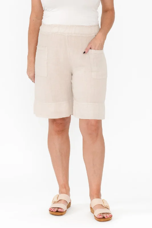 Oxley Beige Linen Pocket Shorts