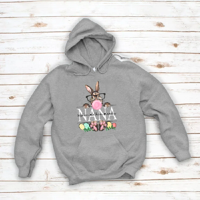 Bunny with Glasses & Bubblegum, Nana With Kids, Easter Day Gift CTH01 Hoodie