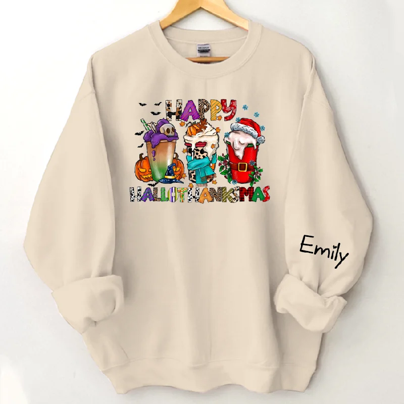 Hallo Thanksmas, Merry Christmas, Happy Halloween Sweatshirt 3