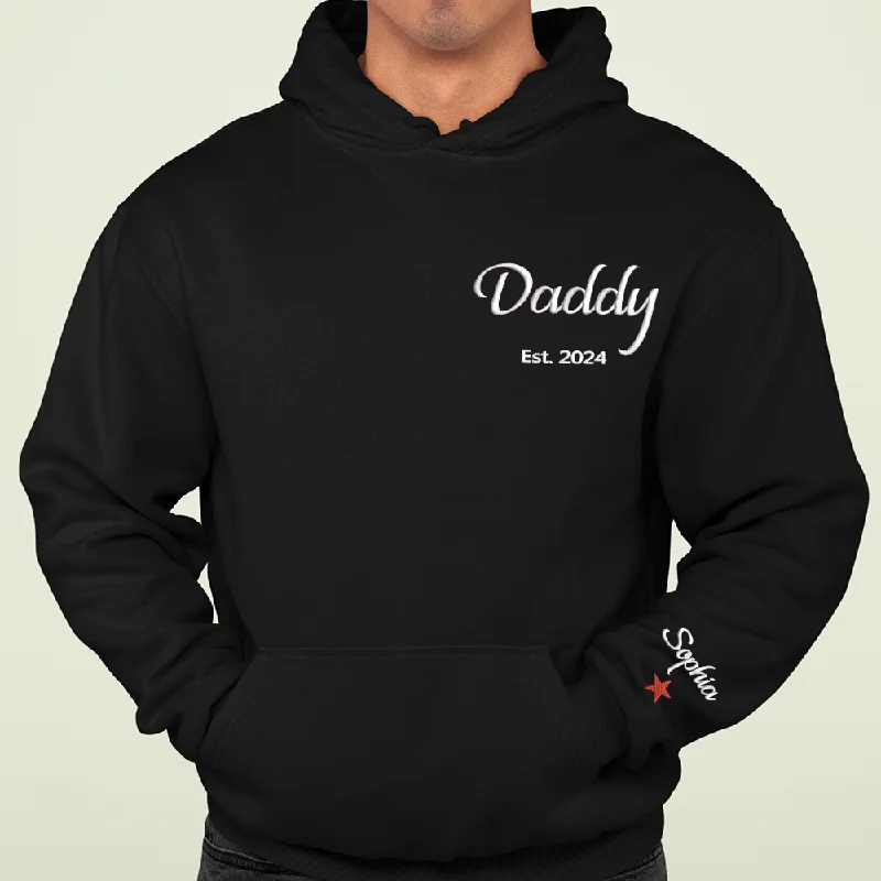 Custom Embroidered Daddy Est with Kidnames on HoodieShirt