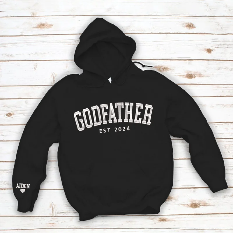 Custom Embroidered Godmother Godfather Sweatshirt With Kids Name On Sleeve