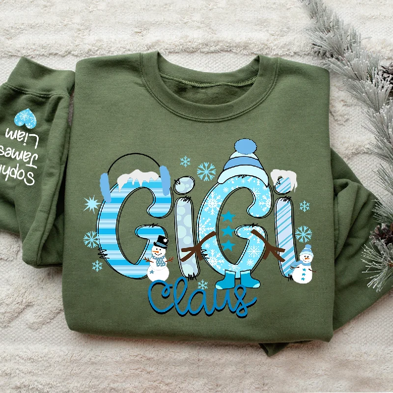 Custom Gigi Claus Blue And Grandkids Christmas Sweatshirt