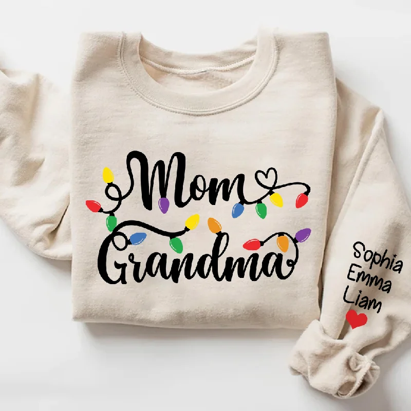 Custom Mom Grandma Light Christmas And Kids Sweatshirt