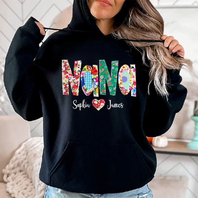 Custom Nana Floral Color And Grandkids Hoodie