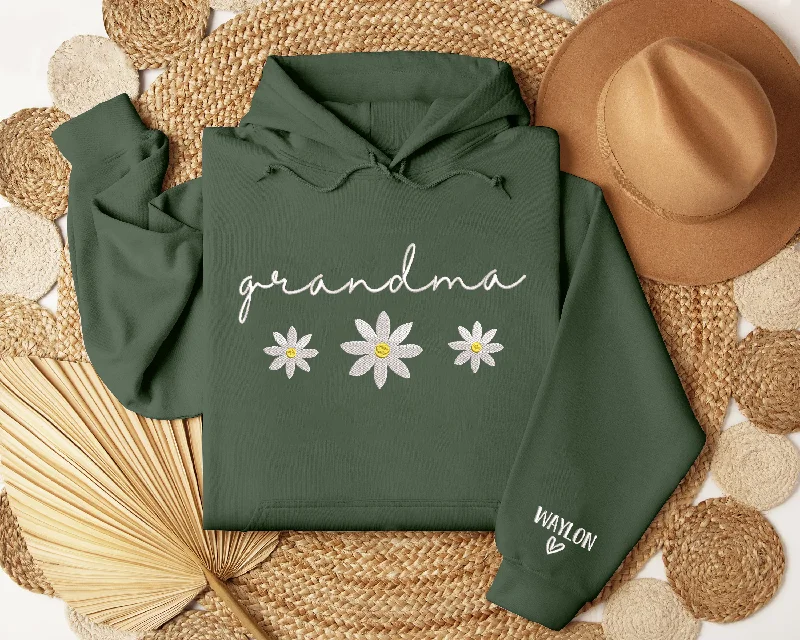 Embroidered Custom Nana Daisy And Grandkids Hoodie, For Give Grandma