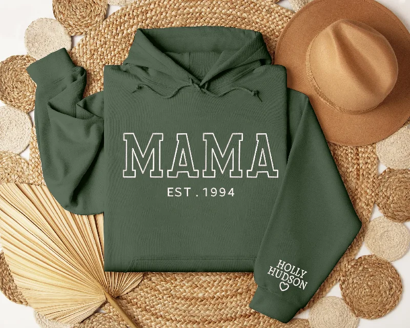 Embroidered Mama Hoodieshirt For Women, Custom Text on the Sleeve Hoodieshirt or Hoodie