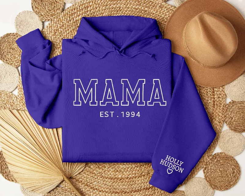 Embroidered Mama Hoodieshirt For Women, Custom Text on the Sleeve Hoodieshirt or Hoodie