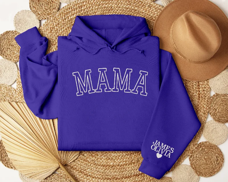 Embroidered Mama Hoodieshirt with Kid Names on Sleeve, Custom Embroidered Hoodieshirt For Mom