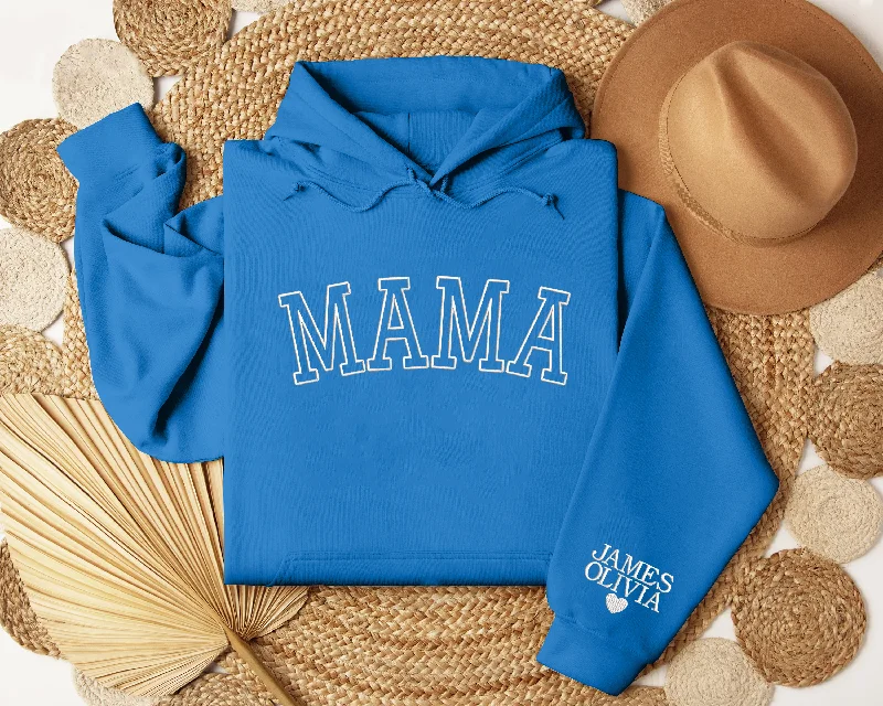 Embroidered Mama Hoodieshirt with Kid Names on Sleeve, Custom Embroidered Hoodieshirt For Mom