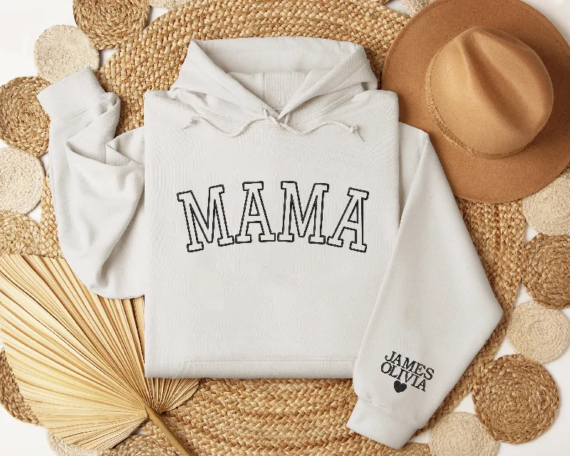 Embroidered Mama Hoodieshirt with Kid Names on Sleeve, Custom Embroidered Hoodieshirt For Mom