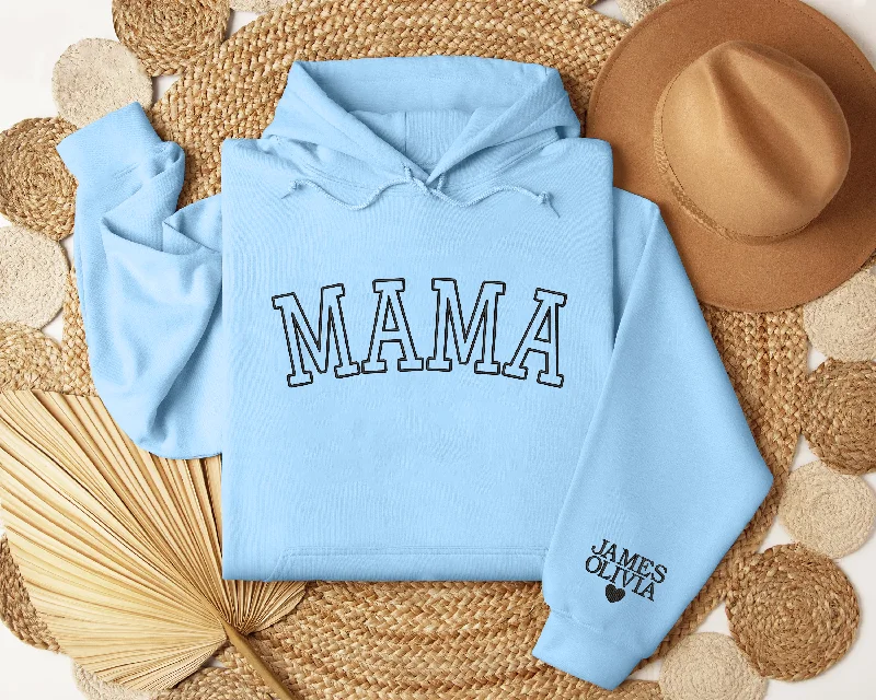 Embroidered Mama Hoodieshirt with Kid Names on Sleeve, Custom Embroidered Hoodieshirt For Mom