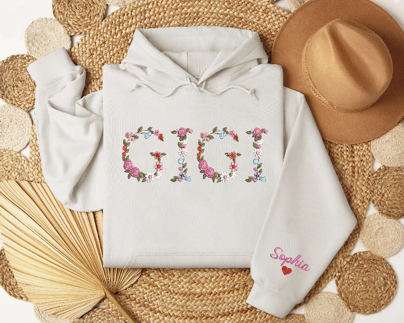 Embroidery Floral with Name Sweatshirts For Women Gift Sweatshirt for Aunt Godmother Grandma Mama Mimi Gigi Valentine Mother's day