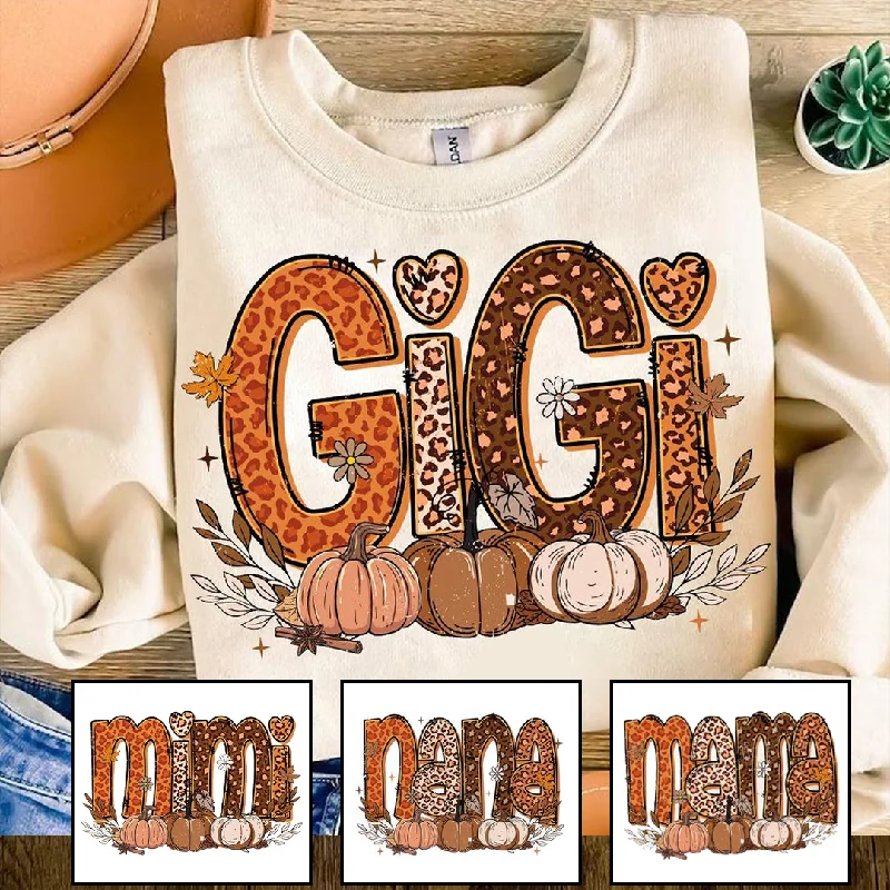 Fall Leopard Nana Gigi Mimi Mama Pumpkin and Grandkids Sweatshirt