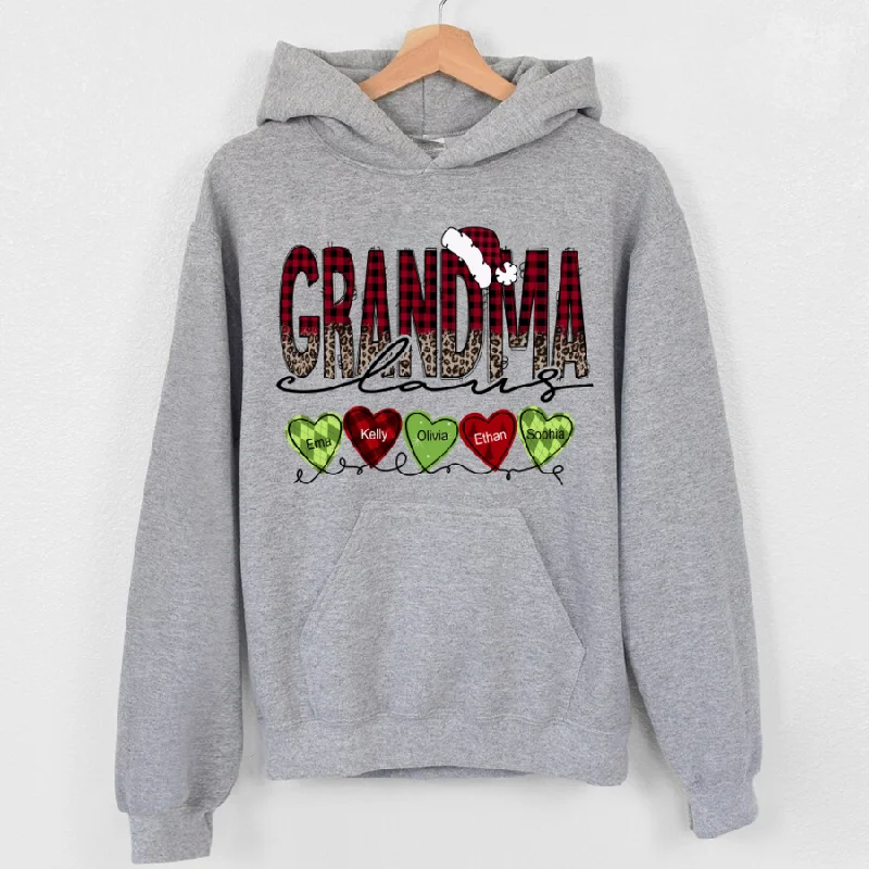 Grandma Claus Heart Grandkids Christmas Hoodie