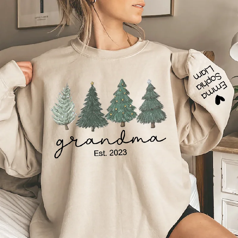 Grandma Est Christmas Tree, Custom Grandma And Kids TH Sweatshirt