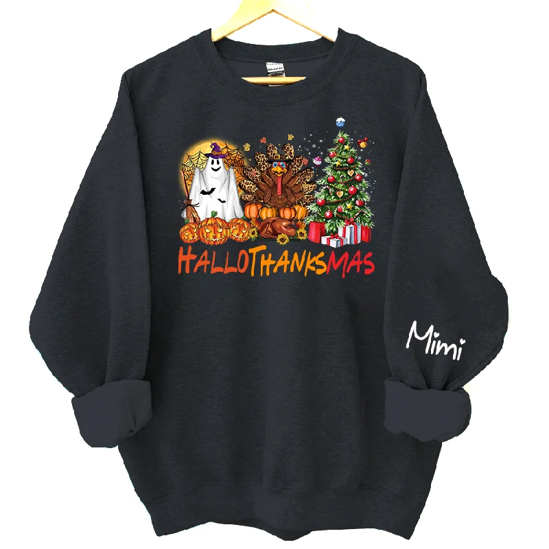 Hallo Thanksmas, Merry Christmas, Happy Halloween Sweatshirt 5