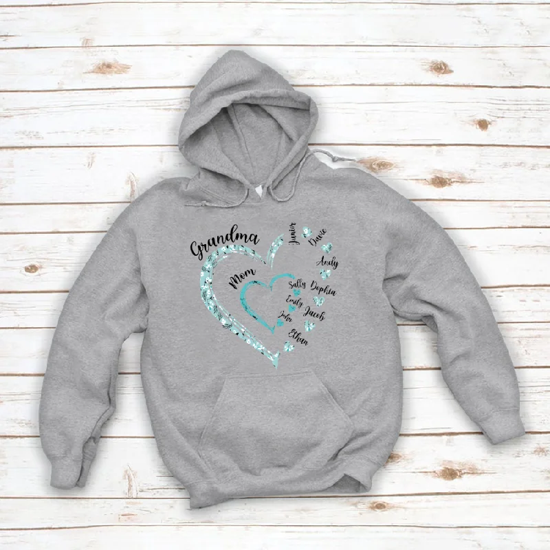 Heart Mom Grandma And Kids Custom Name Mother's Day Hoodie