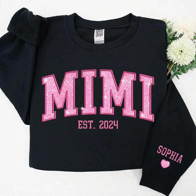 Mimi Glitter Pink Embroidered And GrandKids Sweatshirt