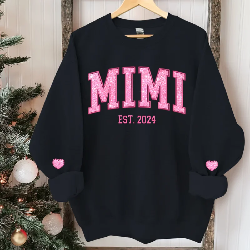 Mimi Glitter Pink Embroidered And GrandKids Sweatshirt