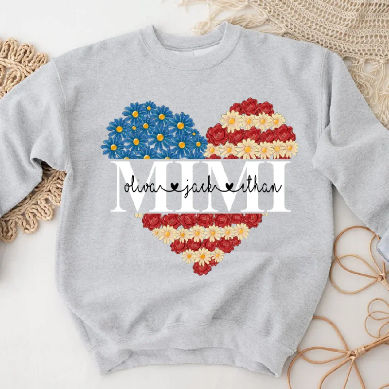 Mimi heart flag flower Custom Names And Grandkids Sweatshirt