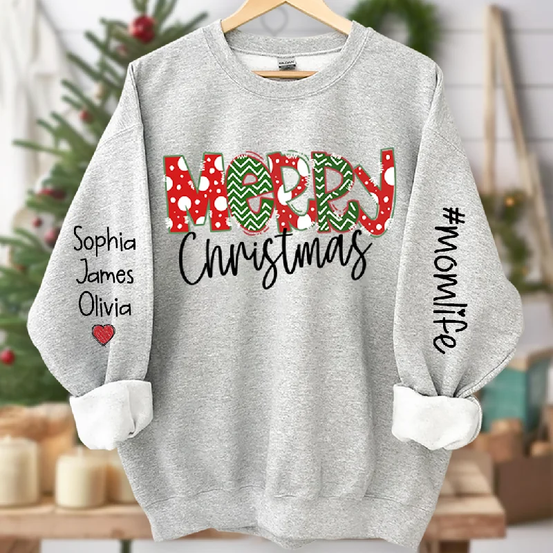 Momlife Merry Christmas And Grandkids Names CL01 Sweatshirt