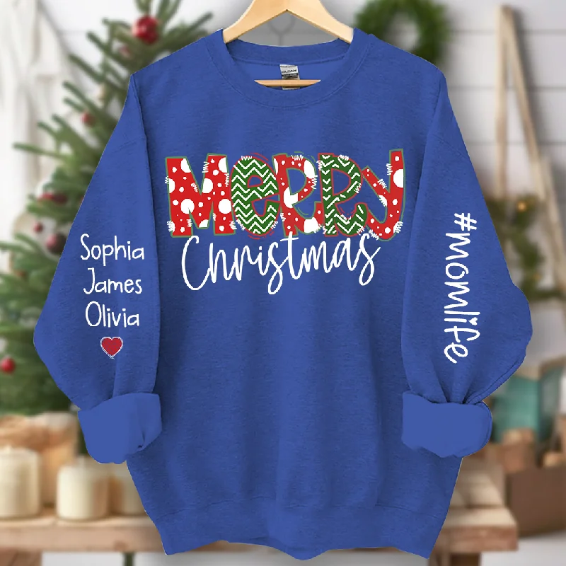 Momlife Merry Christmas And Grandkids Names CL01 Sweatshirt