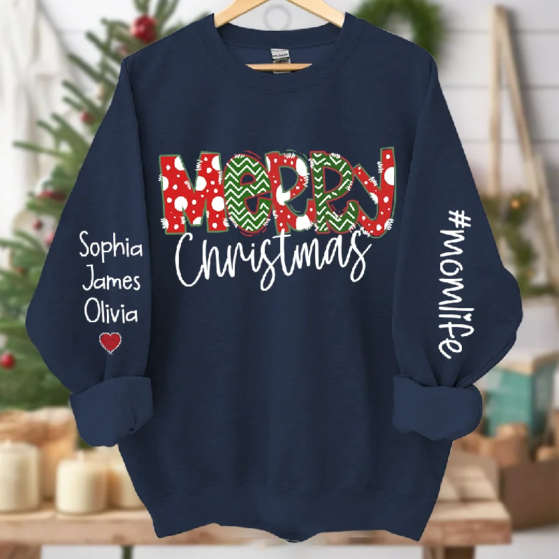 Momlife Merry Christmas And Grandkids Names CL01 Sweatshirt