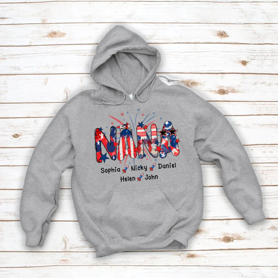 Nana And Grandkids Names 4th Of July Art CTL94 Hoodie