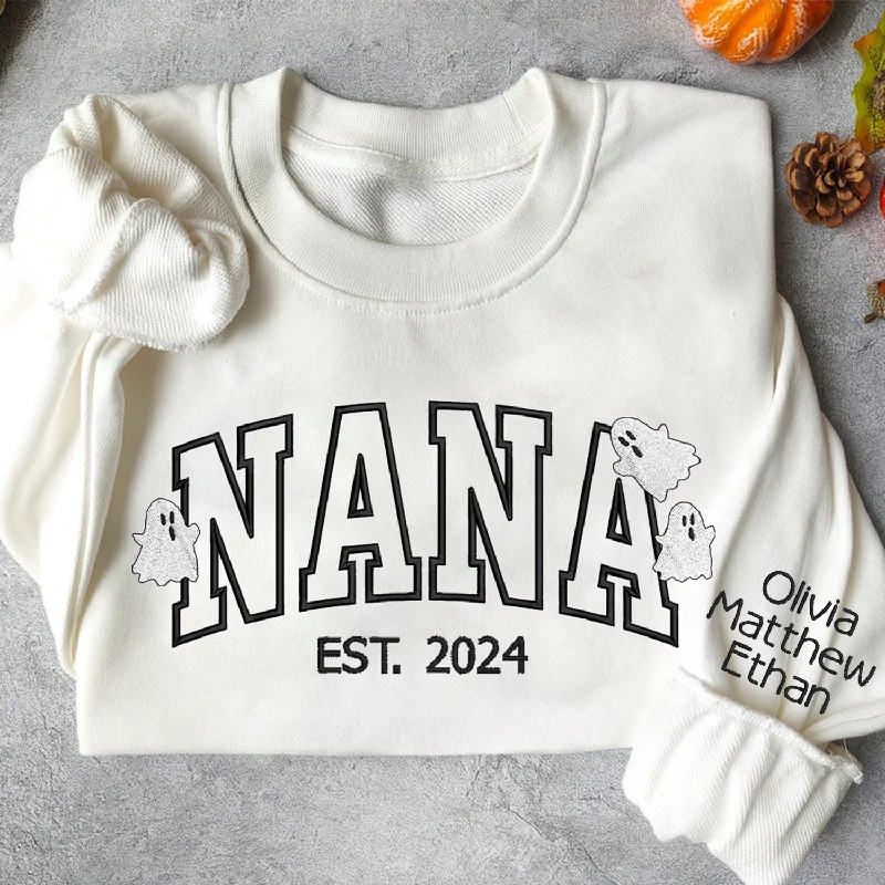 Nana Est And Grandkids Ghosts Pumkins Autumn Halloween Embroidered