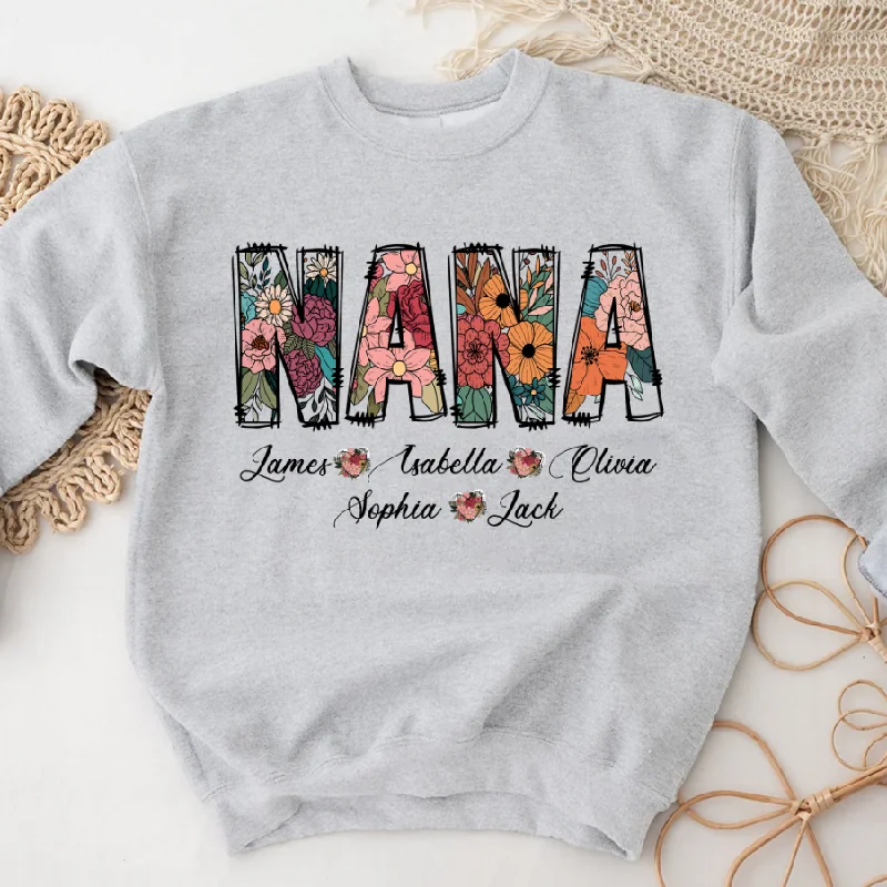 Nana floral custom names And Grandkids  Sweatshirt