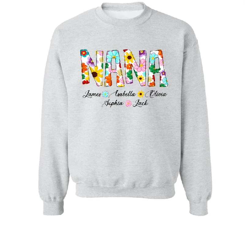 Nana flower daisy And Grandkids Custom Names Sweatshirt