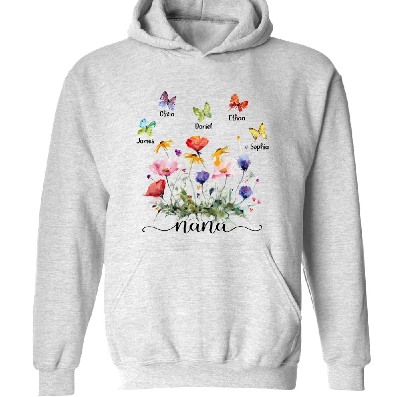 Nana Wildflowers Watercolor, Custom Nana And Grandkids, Gift For Grandma, Mother's Day TH Hoodie