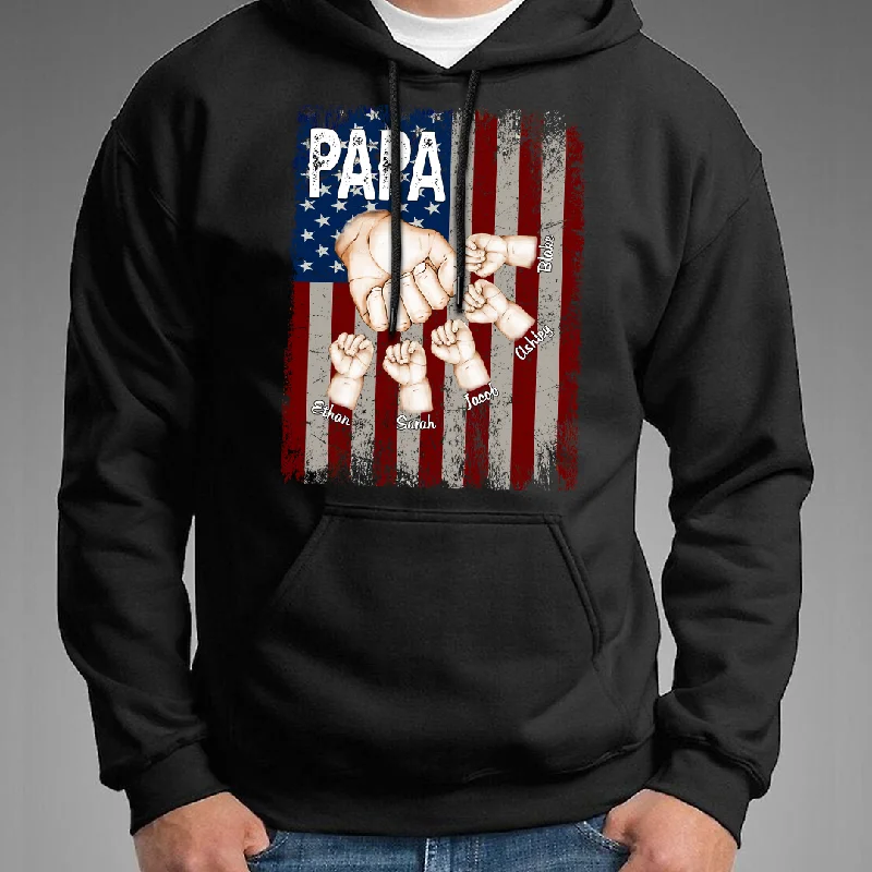 Personalize Papa Hand And Grandkids Christmas Hoodie