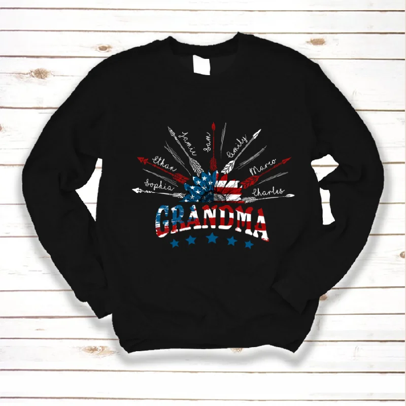 Personalized America Flag Grandma And Kids Sunflower Arrow Sweatshirt