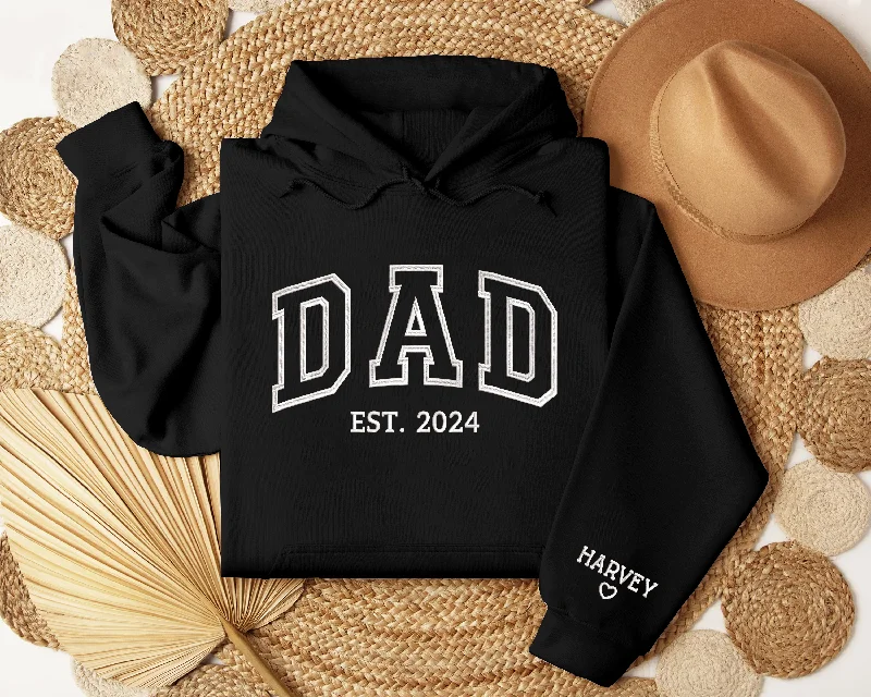 Personalized Dad Embroidered Sweatshirt, Custom Dad Est Shirt with Kids Names, Heart on Sleeve