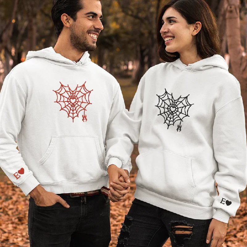 Personalized Embroidered Spider with Heart Sweatshirt and Hoodie, Custom Name On Sleeve with Initial Hearts