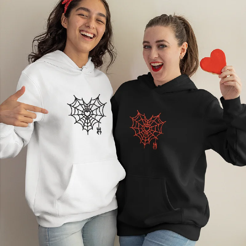 Personalized Embroidered Spider with Heart Sweatshirt and Hoodie, Custom Name On Sleeve with Initial Hearts