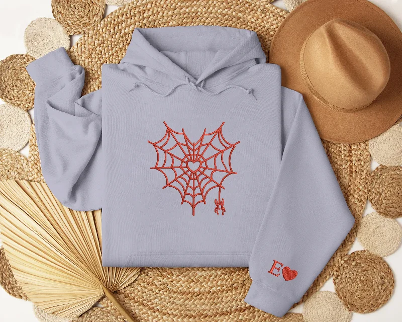 Personalized Embroidered Spider with Heart Sweatshirt and Hoodie, Custom Name On Sleeve with Initial Hearts